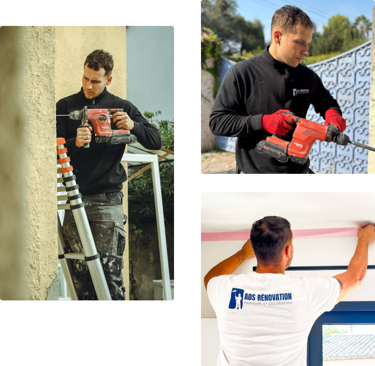 Diego, artisan peintre en bâtiment d'ADS Rénovation, en intervention sur différents chantiers à Cannes et ses environs