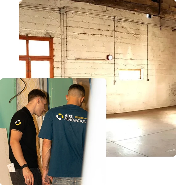 Artisans ADS Rénovation travaillant sur la rénovation d'une maison ancienne dans les Alpes-Maritimes — pose de cloisons et gros œuvre sur bâtisse ancienne